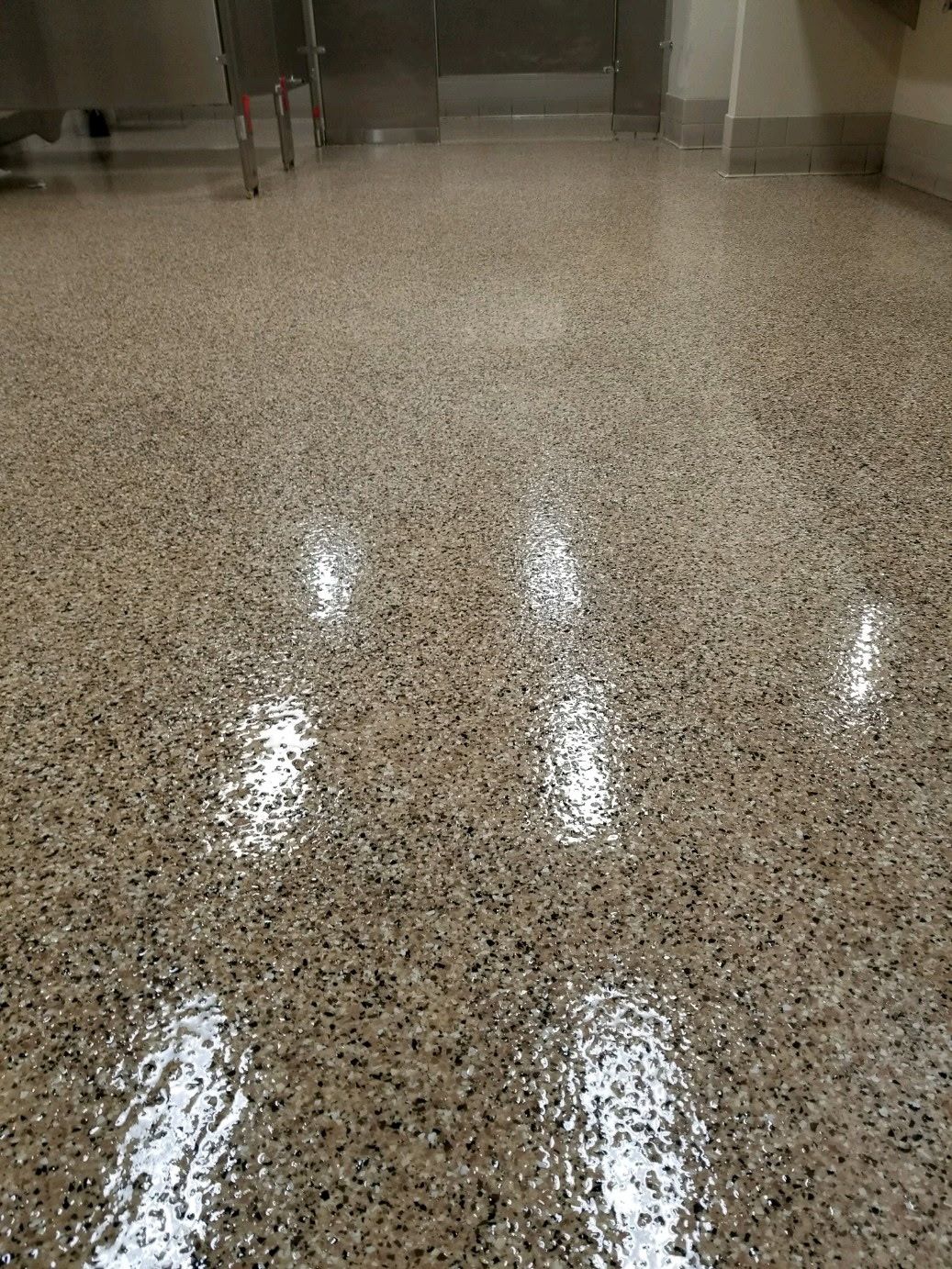 Commercial Restroom Epoxy Floor painted by Wall 2 Wall Painting