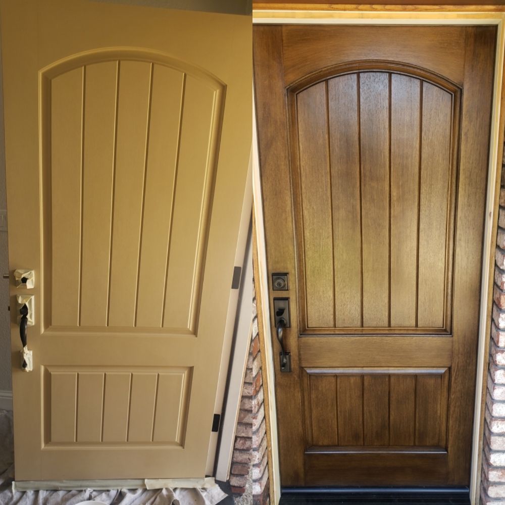 Front Door Stain Before & After painted by Wall 2 Wall Painting