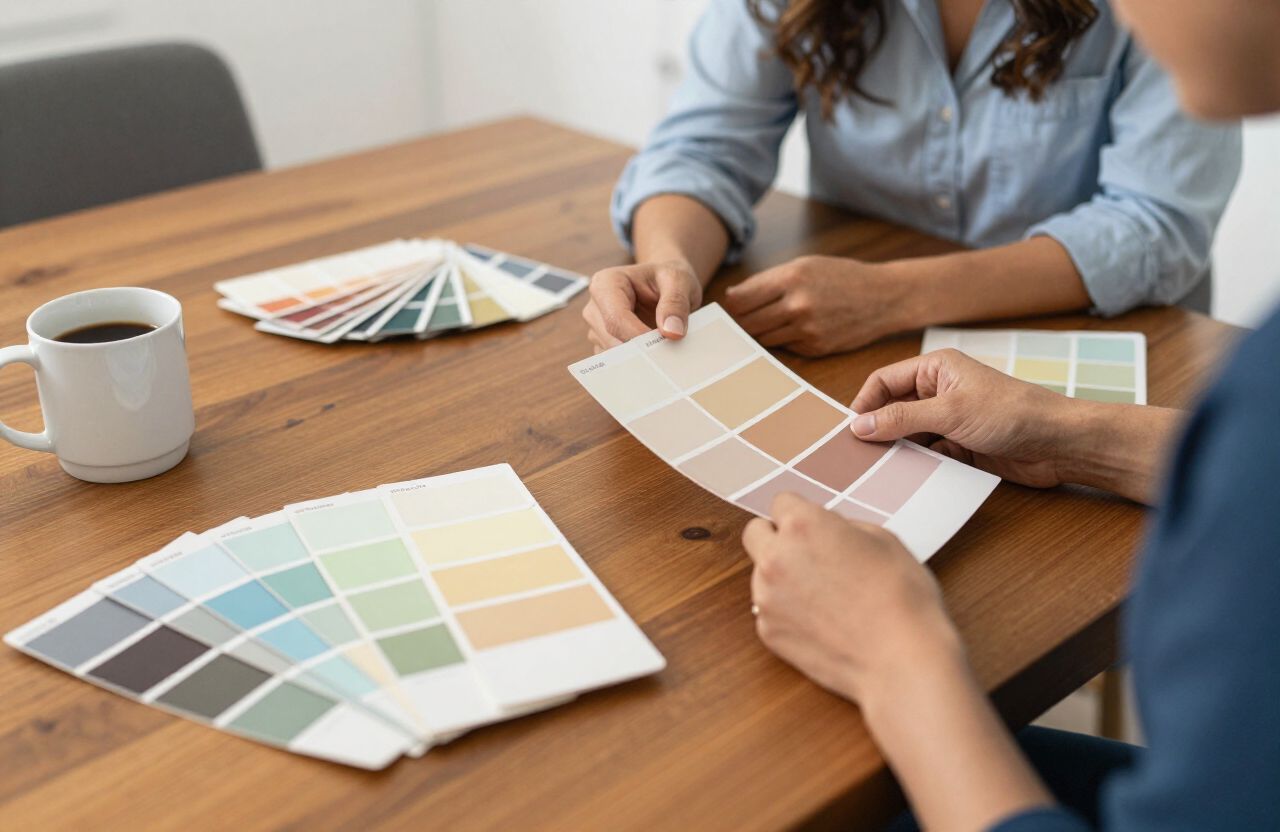 Paint color swatches spread out for a color consultation