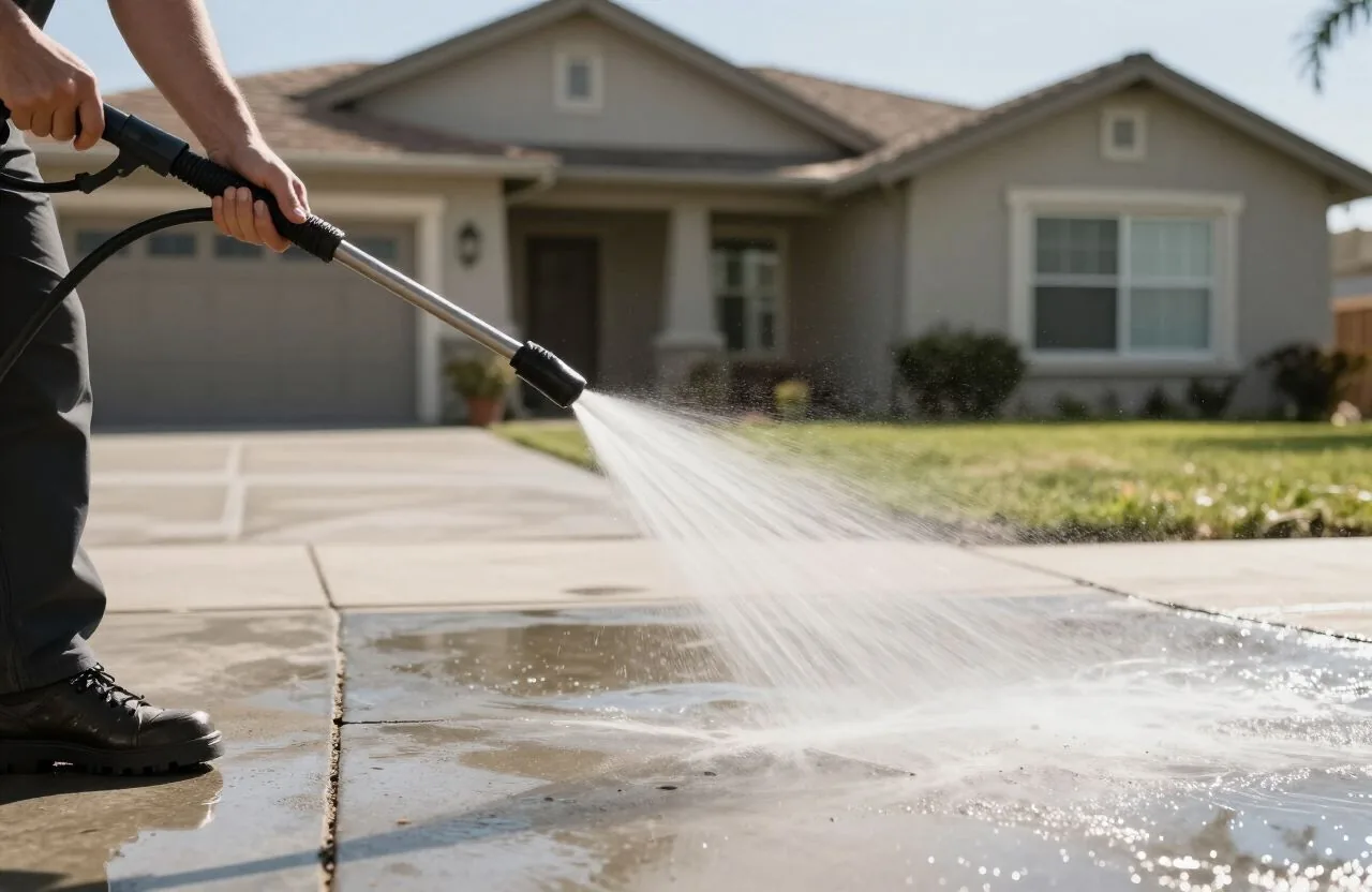Pressure washing a house exterior before painting